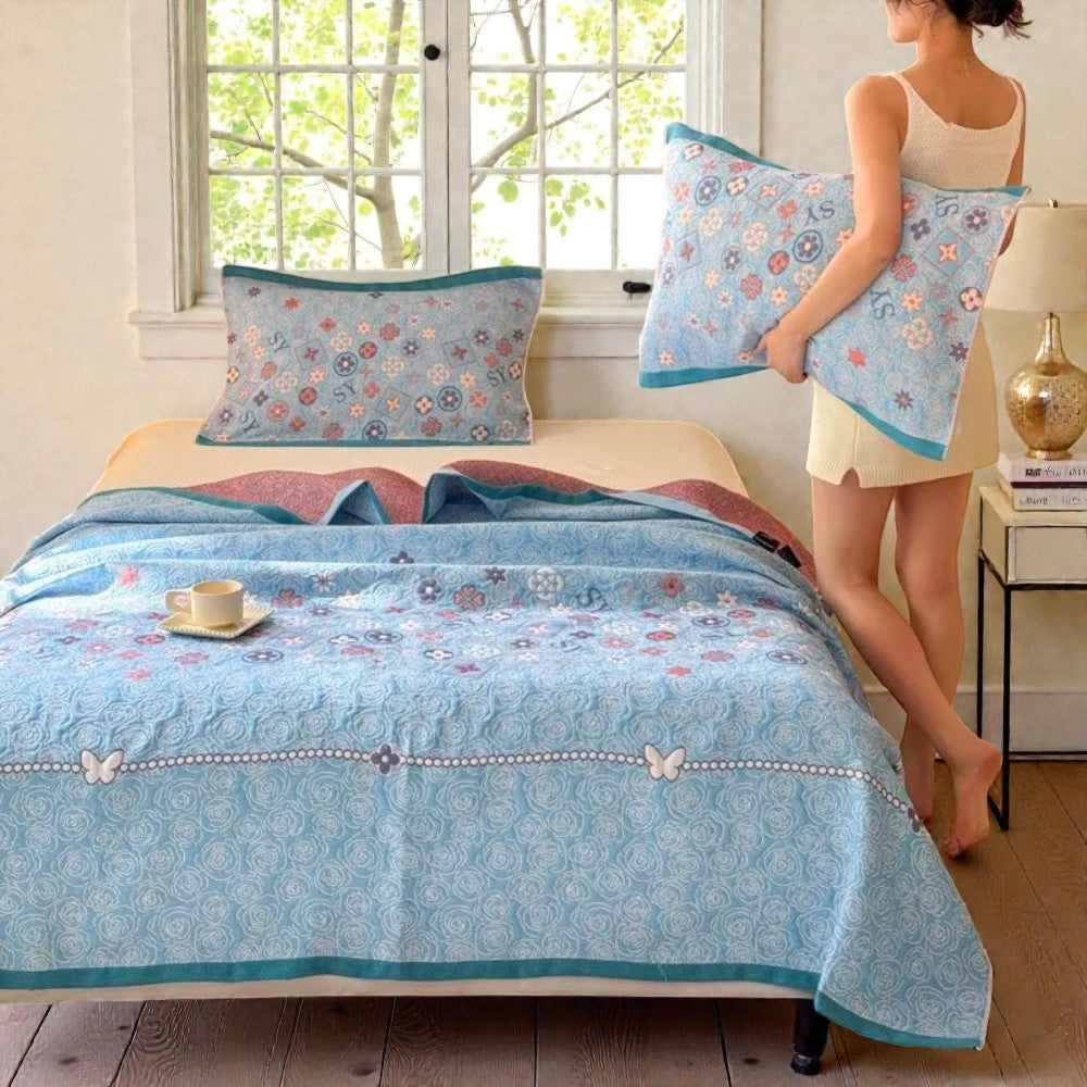 Turquoise Floral Glam Cotton Gauze Blanket
