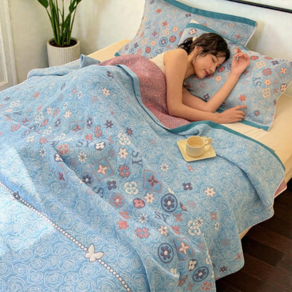 Turquoise Floral Glam Cotton Gauze Blanket