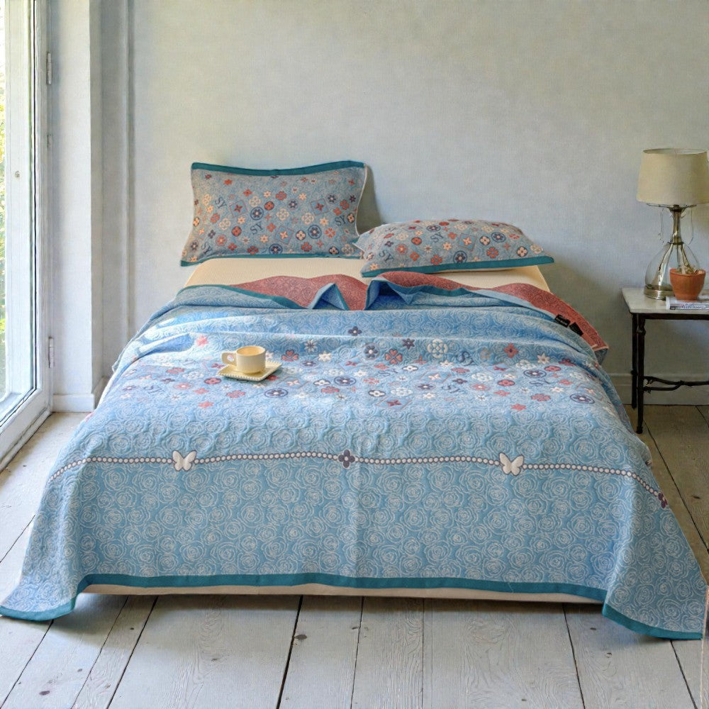 Turquoise Floral Glam Cotton Gauze Blanket