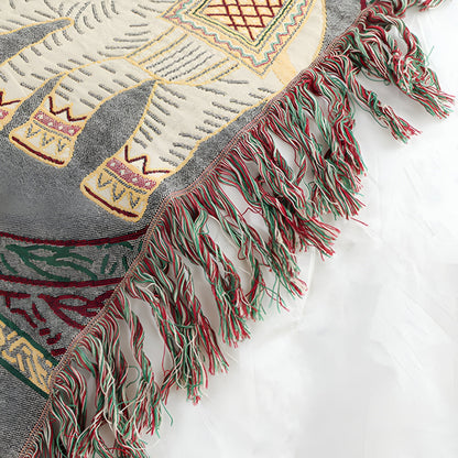 Bohemian Elephant Print Tassel Cotton Blanket