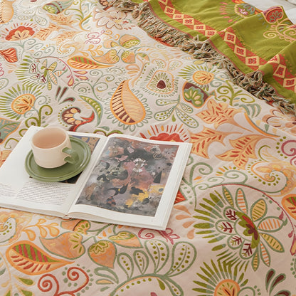 Autumn Leaf Boho Reversible Cotton Blanket