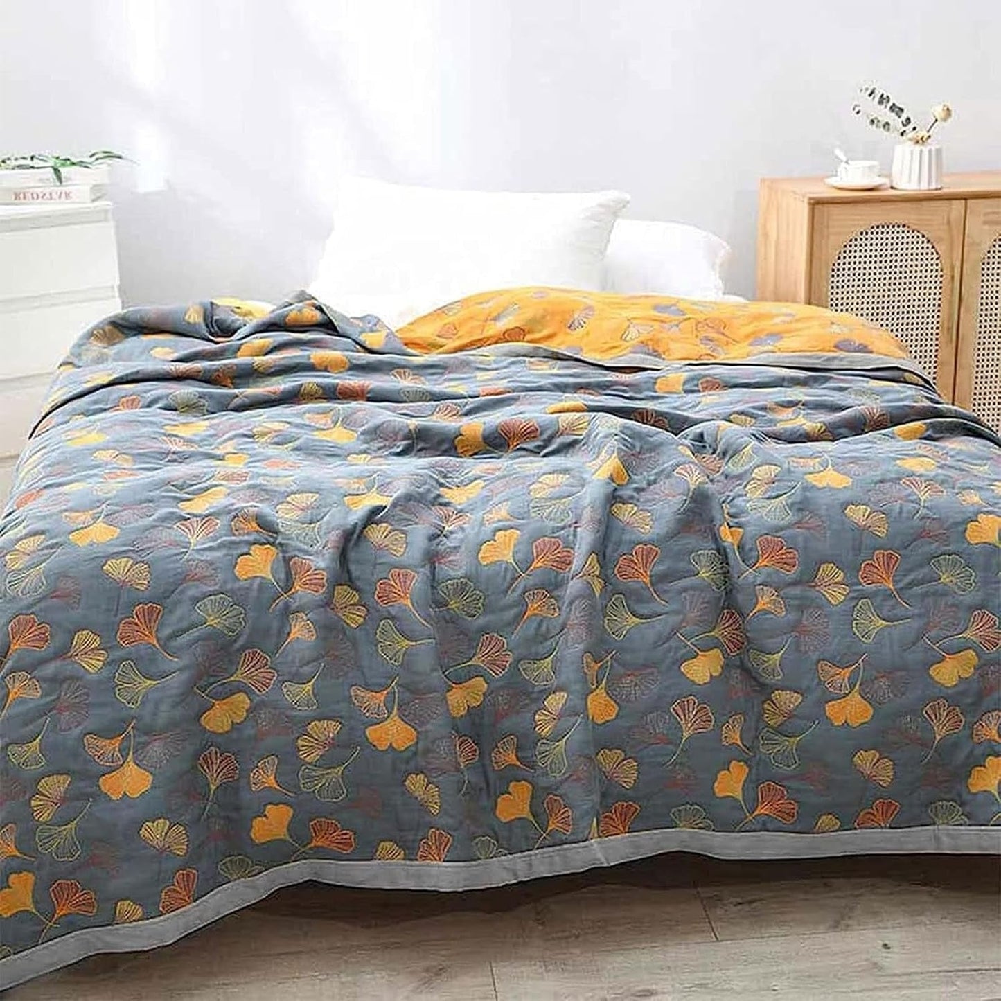 Ginkgo Leaf Cotton Throw Blanket
