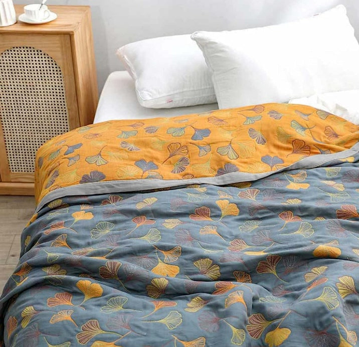 Ginkgo Leaf Cotton Throw Blanket
