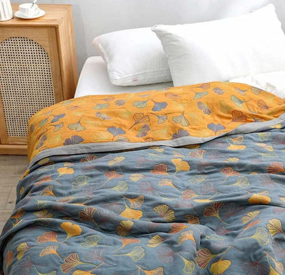 Ginkgo Leaf Cotton Throw Blanket
