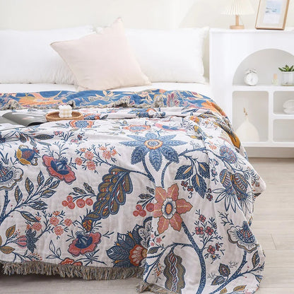 Rustic Artistic Flora Blanket | 100% Floral Cotton Blanket