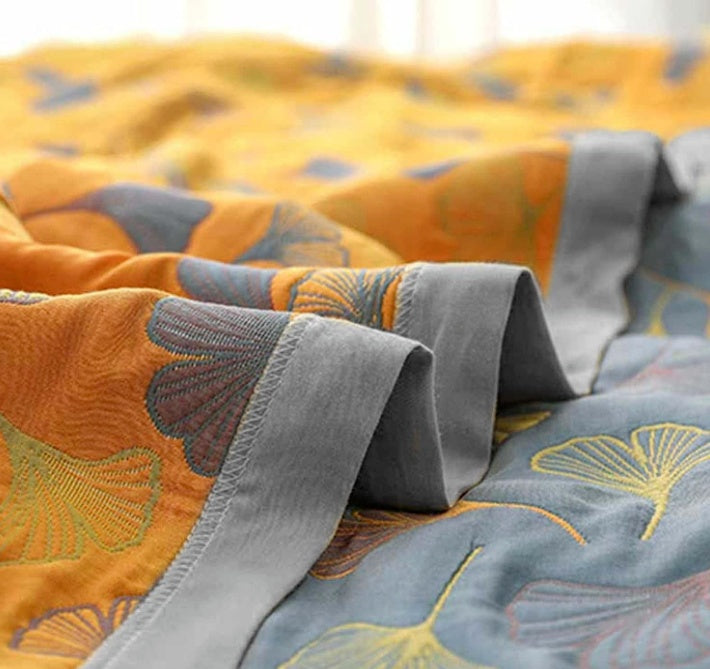Ginkgo Leaf Cotton Throw Blanket