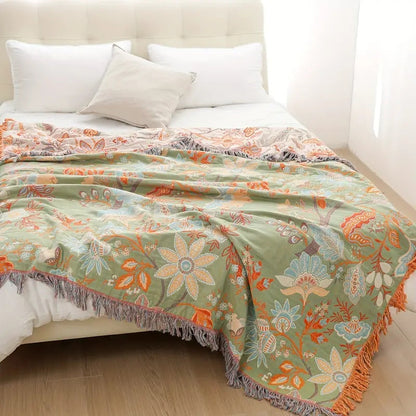 Rustic Floral Boho Blanket | 100% Cotton Floral Blanket