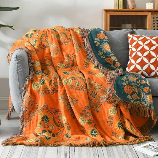 Marigold Reversible Cotton Throw Blanket